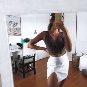 URBAN OUTFITTERS brown ruched cropped tank